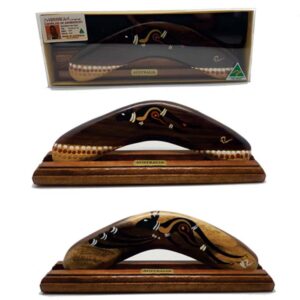 Boxed 8 Inch Animal and Weapons Traditional Boomerang with Stand