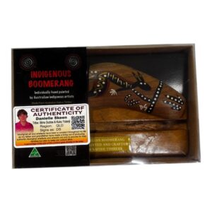 Boxed 6 Inch Animal and Weapons Traditional Boomerang with Stand