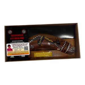 Boxed 8 Inch Animal and Weapons Traditional Boomerang with Stand