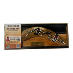 Boxed 12 Inch Animal and Weapons Traditional Boomerang with Stand