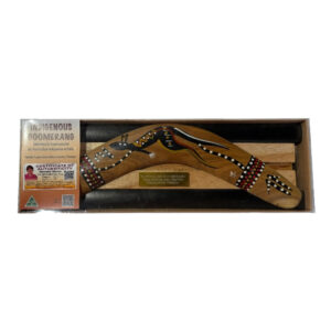 Boxed 14 Inch Animal and Weapons Traditional Boomerang with Stand