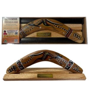 Boxed 14 Inch Animal and Weapons Traditional Boomerang with Stand