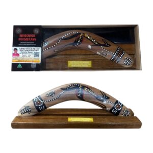 Boxed 14 Inch Animal and Weapons Traditional Boomerang with Stand