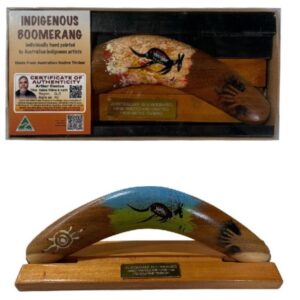 Boxed 10 Inch Arthur Conlon Boomerang with Stand