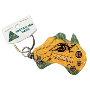 Australian Map Green/ Yellow Roo Australian Made Resin Magnetic Keyring