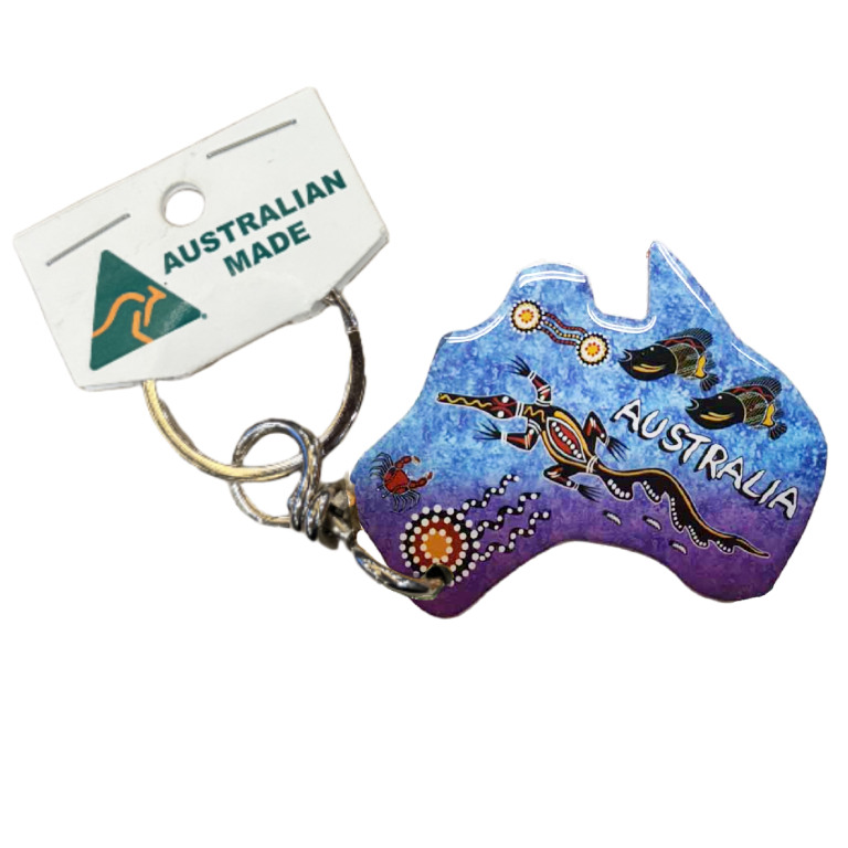 Australian Map Fish/Croc Blue Australian Made Resin Magnetic Keyring 2 KRMA06
